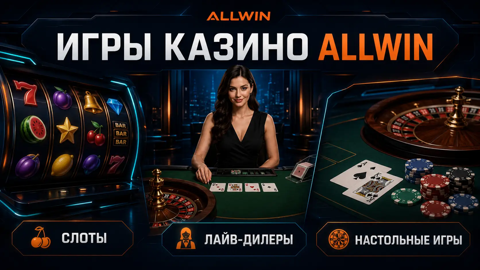 Игры казино Allwin: слоты, лайв-дилеры и настольные игры
